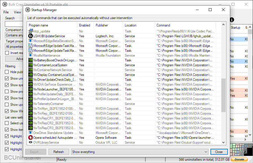 Leftover scan results showing files and registry entries