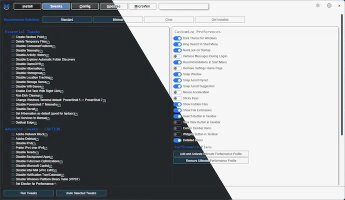 Chris Titus WinUtil interface