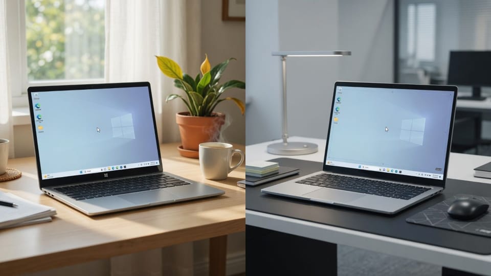 Two laptops in different places showing the same desktop, one remotely controlling the other